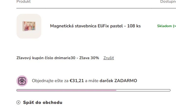 Riadok s uplatneným kupónom na 30 % pod produktom v košíku Elis Design