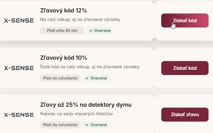 Kupón X-Sense na 12 % s kurzorom nad tlačidlom Získať kód