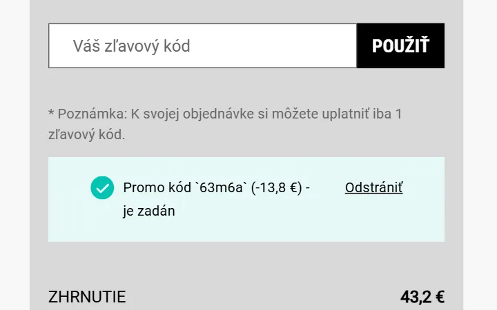 Zelené potvrdenie Promo kód je zadán a nižšie zhrnutie v košíku kiehls.sk
