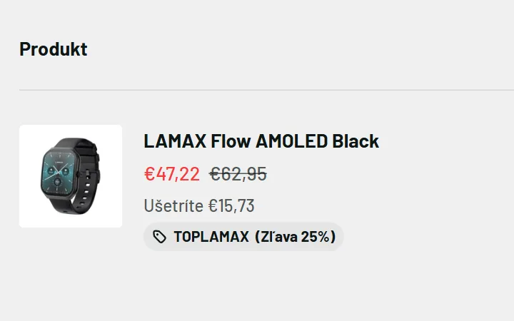 Hodinky LAMAX Flow v košíku s preškrtnutou cenou a štítkom so zľavou 25 %