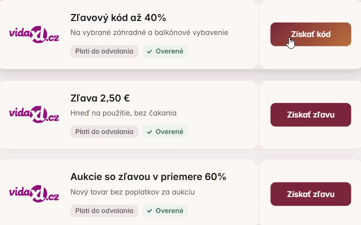 Tri ponuky vidaXL v našom prehľade, kurzor nad prvým tlačidlom