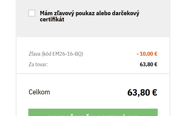 Riadok Zľava s kódom a nižšia suma Celkom v košíku Bushman