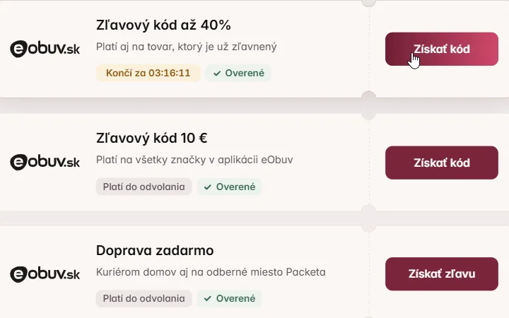 Karta s kódom až 40 % na eObuv s odpočítavaním do konca akcie a kurzorom na Získať kód