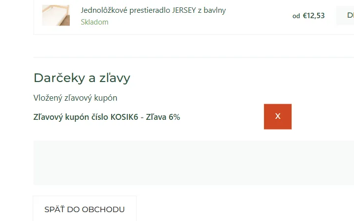 Riadok Vložený zľavový kupón so zľavou 6 % v košíku Benlemi