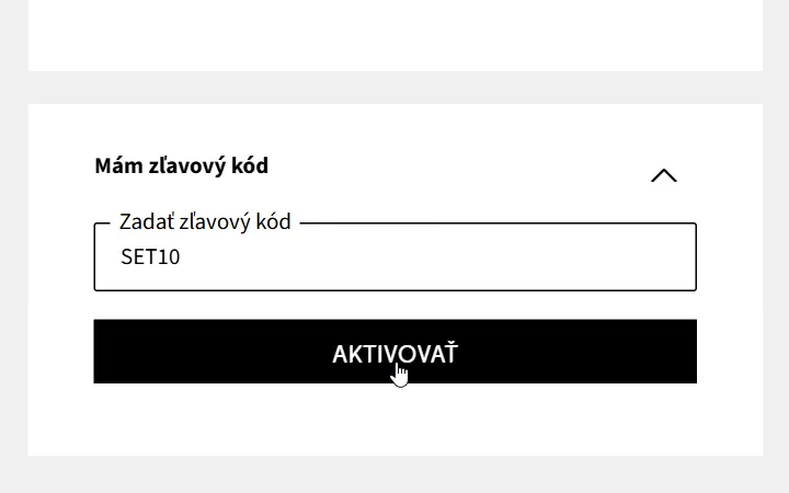 Pole Zadať zľavový kód nad čiernym tlačidlom Aktivovať v košíku bonprix.sk
