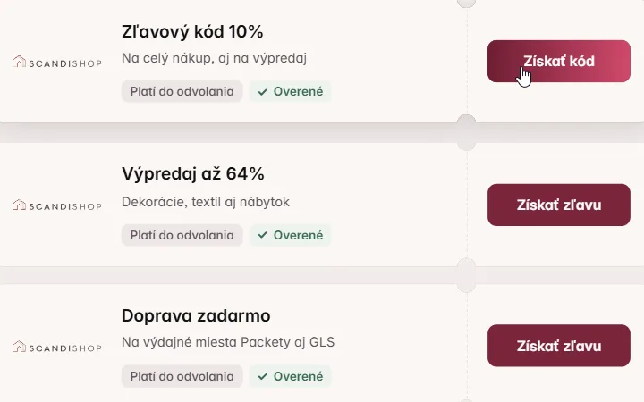 Desaťpercentný kód na celý nákup v Scandishope s kurzorom nad tlačidlom