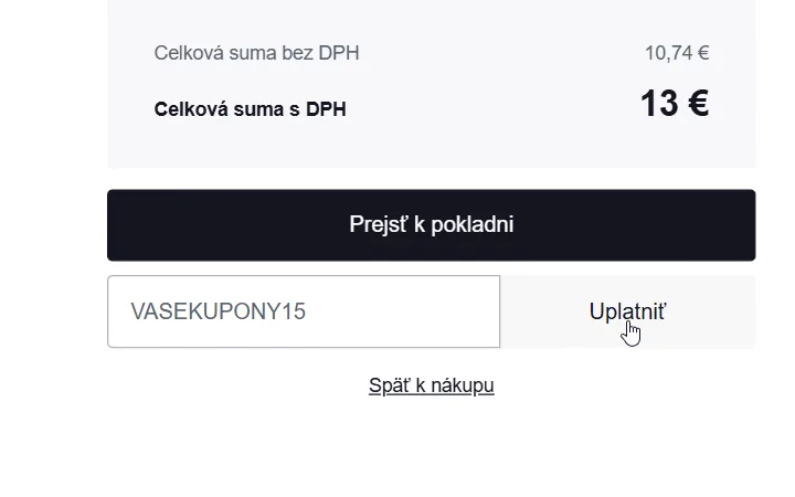 Pole na zľavový kód s tlačidlom Uplatniť v košíku SorryGravity.sk