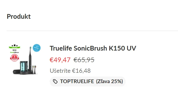 Kefka Truelife SonicBrush K150 UV v košíku so zľavnenou cenou a štítkom kódu