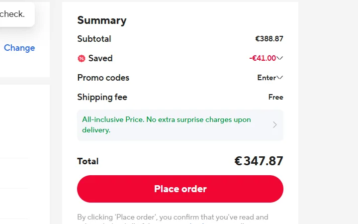 Riadok Saved so zľavou 41 € a nižšia celková cena v súhrne AliExpress