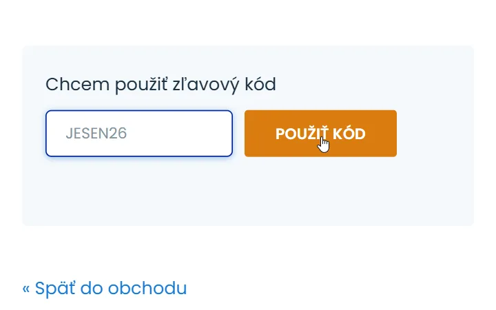 Vpísaný kód v poli Chcem použiť zľavový kód vedľa oranžového tlačidla v košíku GSKlub
