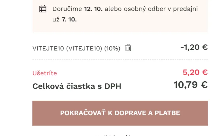 Riadok s uplatneným kódom a nižšou celkovou čiastkou v košíku Trioly