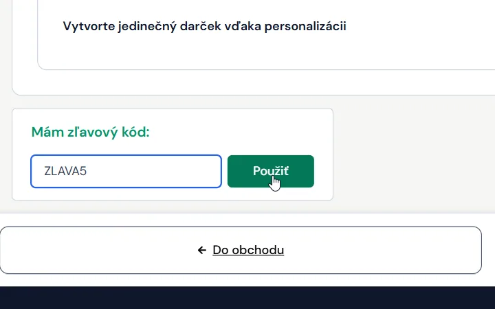 Rámček Mám zľavový kód s vpísaným kódom a tlačidlom Použiť v košíku Manboxeo