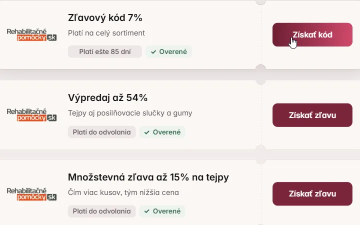 Kupón na 7 % pre Rehabilitačné pomôcky s kurzorom nad Získať kód