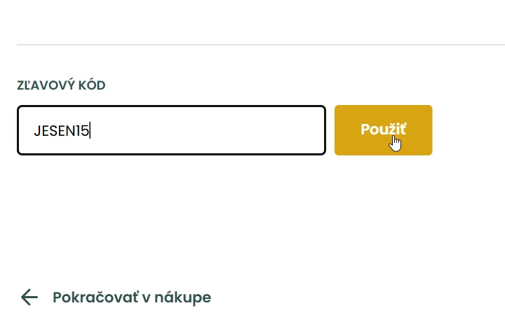Pole Zľavový kód so žltým tlačidlom Použiť v košíku Koberce.sk