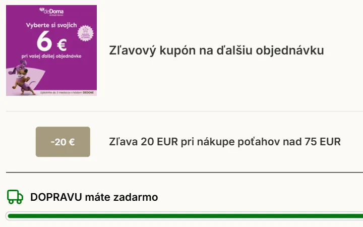 Riadok so zľavou 20 € na napínacie poťahy v košíku deDoma